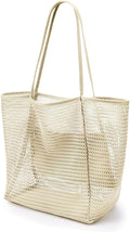 CWB&ADB Large Mesh Beach Tote Bag, Foldable Summer Handbag, Tan