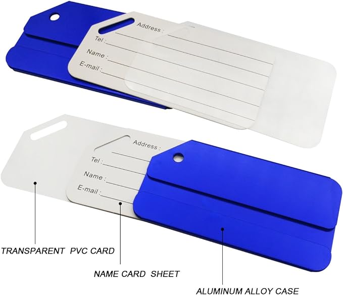5Pack Blue Aluminum Luggage Tags, Luggage Tag Holders for Travel Luggage Baggage Identifier by Ovener
