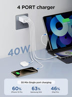 [2-Pack] USB C Wall Charger Block, 40W 4-Port USB C Super Fast Charger Dual Port PD Power Adapter+QC Wall Plug Multiport Type C Brick Cube Compatible with iPhone 15 14 13 12 11 Pro XR XS 8 7, Samsung
