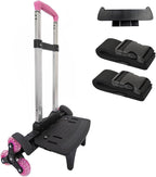 Lightweight Foldable Backpack Trolley – Pink 3-Wheel Rolling Hand Truck with Strap, Portable Folding Cart for Backpack, Travel, Commuting, and Daily Utility Use
