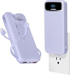 12000mAh Lightweight-Portable-Charger-Power-Bank with Built-in Cables and AC Wall Plug, PD20W USB-C Fast Charging Battery Pack, LED Display External Travel Phone Charger for All iPhone,Samsung,Android