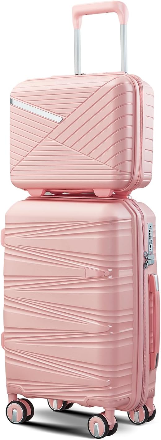 Hard Shell Luggage Sets 4 Piece with 360 Spinner Wheels,Lightweight Suitcase Set with TSA Lock,Travel Luggage Set with Telescoping Handle,Light and Strong,Easy to Clean (Pink 3)