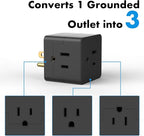 POWERCORDS 3 Power Blocks Outlet Splitter, 3 Pack, Grounded Wall Tap, 3-Prong Plug Adapter AC Multi Plug Wall Outlet, Power Splitter, Cruise Essentials, for Home Office School Dorm, UL Listed,Black
