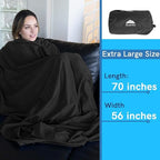 BlueHills Premium Soft Compact Travel Blanket Value Pack Set of 2 - Airplane Flight Blanket Throw in Soft with Luggage Belt Compact Pack Large Blanket for Travel Black and Navy Blue Color
