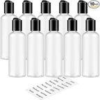 TUZAZO 10 Pack 3.4 oz Clear Travel Bottles for Toiletries TSA Approved Leakproof Travel Size Containers Empty Small Plastic Shampoo Lotion Bottles with Labels