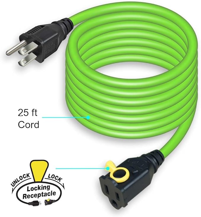 OSKOS 6-Grounded-Outlet Power Hub with Swivel Safety Cover (ETL Listed), Outdoor Use, Resettable 15A Circuit Breaker, 25FT Extension Cord with Locking Outlet (UL Certified). Combo Pack.