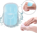 2 Boxes 100Pcs Portable Soap Sheets, Mini Portable Travel Soap Paper Sheets Disposable Water Soluble Hand Washing Bath Scented Paper Soap Camping Hiking and Shampoo for Outdoor(White&Purple)(ZS562)