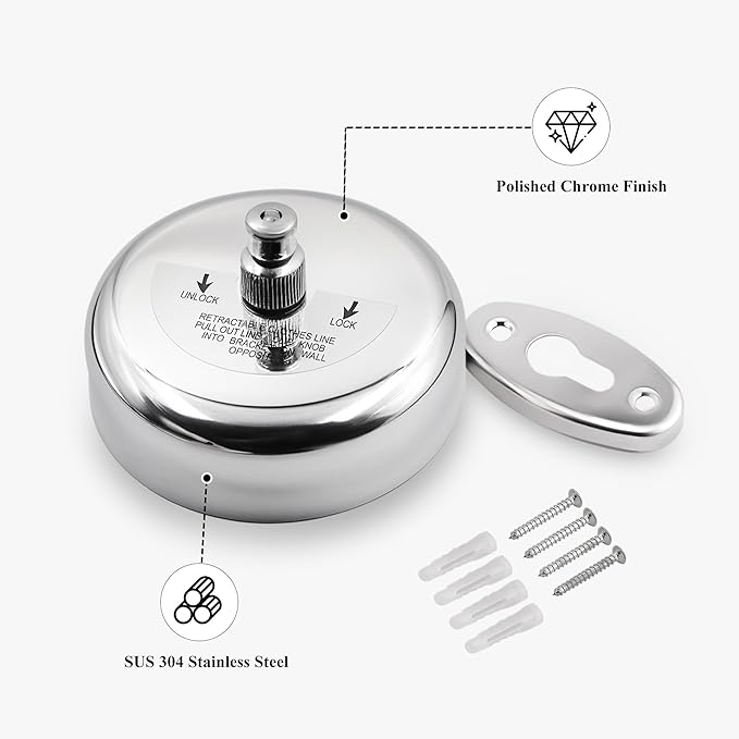 Retractable Clothesline,Stainless Steel Clothing Line Dryer Wall Mounted for Shower Room Bathroom Laundry (Sliver)