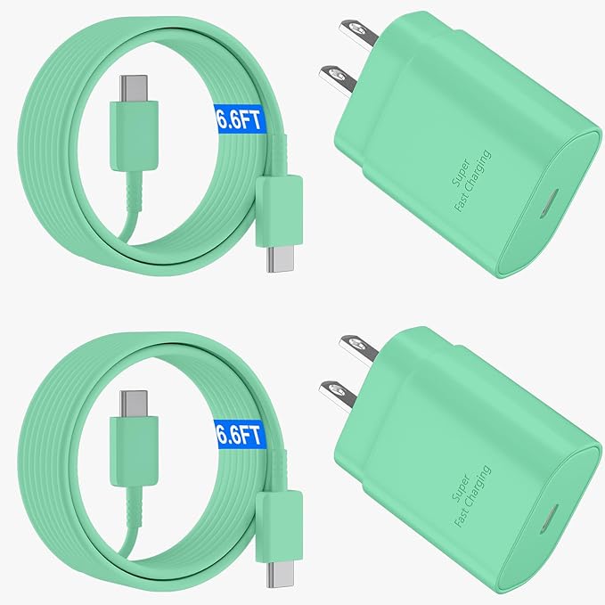 USB C Android Charger Fast Charging Cord, Super Fast Phone Chargers 6.6FT C to C Type Cable with 25W USBC Wall Block for Samsung Galaxy S26 S25 S24 Ultra Plus/S23/S22/S21/S20/Note 20/10, Green