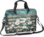 Vintage Daisy Wooden Board Laptop Bag 16 Inch, Slim Business Briefcase for Men Women, Shoulder Bag with Handle & Detachable Strap, Work Office Computer Messenger Bag