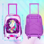 2PCS Girls Suitcase Set, 18" Kids Unicorn Carry on Luggage with Wheels, Cute Sequin Children Travel Rolling with 12" Toddler Backpack(Purple)