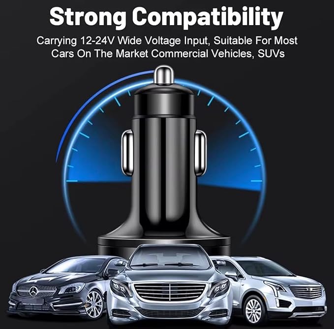 USB C Car Charger Adapter with Voltmeter Compatible with iPhone 16 15 14 13 12 11, Android, Samsung, 120W 6 in 1 Multi-Port Super Fast Charging Cigarette Lighter USB Charger