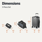 Amazon Basics 3-Piece Luggage Set with Spinner Wheels, Including 22" Expandable Hardside Carry-On Suitcase, 15-inch Tote Bag, and 10-inch Compact Travel Bag, Black