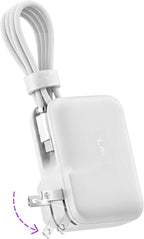 LISEN [Practical＆Lazy Design] 3 in 1 Travel Essentials Power Bank，7000mAh 35W Fast Charging with Wall Plug and Build-in Cable for iPhone 17 16 15 Pro Max Plus,Samsung Galaxy,iPad,Android，Pearl White