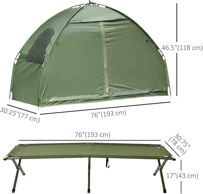 Outsunny Camping Tent Cot, Single Person Folding Cot Combo, Off-Ground Tent, Covered Outdoor Bed with Carry Bag for Hiking, Camping