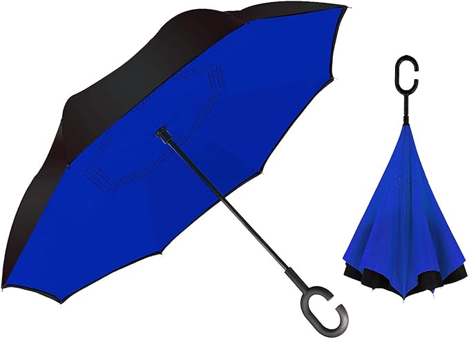MRTLLOA 40/49/56 Inch Oversize Windproof Inverted Reverse Upside Down Umbrella, Golf Size Rain Umbrella, Double Layer, C-Shaped Handle for Men, Women and Kids