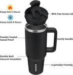 BJPKPK 40 oz Tumbler With Handle Insulated Tumblers With Lid And Straw Stainless Steel Thermal Cup,Black