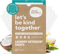 Kind Laundry Detergent Sheets – 60 Loads Fragrance Free, EWG Verified, No Residue After Wash, Eco Plastic-Free Liquidless Laundry Soap, Non-Toxic Formula, for Sensitive Skin, Travel & Dorm Friendly