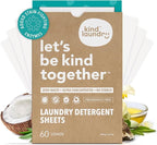 Kind Laundry Detergent Sheets – 60 Loads Fragrance Free, EWG Verified, No Residue After Wash, Eco Plastic-Free Liquidless Laundry Soap, Non-Toxic Formula, for Sensitive Skin, Travel & Dorm Friendly