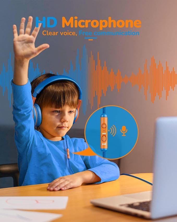 awatrue 2PCS Kids Headphones for School Travel, 85/94dB Safe Volume Limit, 3.5mm Jack, HD Mic, Portable Wired Headphone with Shareport, Stereo Sound On-Ear Headphones for Toddler Kids Girls Boys