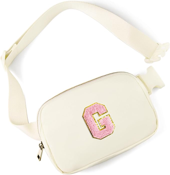 Gitus Personalized Gifts Birthday Gifts for Girls Fanny Pack Cross Body Bags with Initial Letter Preppy Stuff Gifts for Her Girlfriend Wife Sister Friends Mom (Ivory-G)