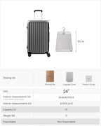 Checked Luggage with Spinner Wheels, 8010S Aluminum Frame Zipperless Polycarbonate Hard Shell Suitcase (ZX-Core, Charcoal Metallic, 24 Inch)