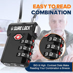 SURE LOCK TSA Approved Luggage Locks with Open Alert & Easy-Read Dials, Re-settable 3-Digit Combination, Zinc Alloy Body for Suitcase, Backpack, Gym Lockers(Black 1 Pack)
