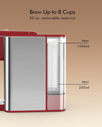 3-in-1 Single Serve Coffee Maker, Quick Brew for Coffee Pods, Ground Coffee, & Loose Tea, 6-12oz Cup Sizes, 50oz Removable Water Tank, 1150W, Compact & Efficient, Red