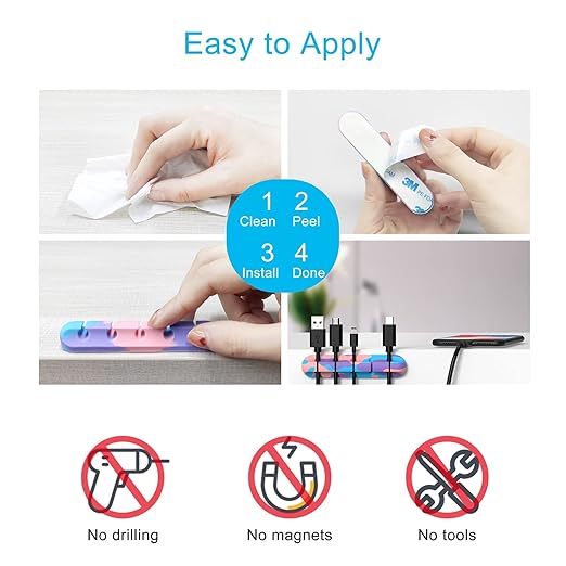 INCHOR Cable Organizer, Cord Organizer Cable Management, Cable Clips USB Cable Holder Wire Organizer Cord Clips,(5, 3 Slots Colourful)