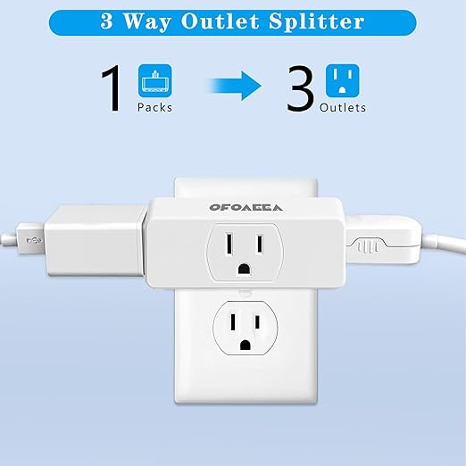 3 Way Plug, Multi Plug Outlet, 3 Outlet Adapter, 3 Outlet Extender, Outlet Splitter, Multi Plug Wall Outlet, Wall Outlets Extender, for Ship Home Office White (1 Pack)