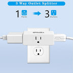 3 Way Plug, Multi Plug Outlet, 3 Outlet Adapter, 3 Outlet Extender, Outlet Splitter, Multi Plug Wall Outlet, Wall Outlets Extender, for Ship Home Office White (1 Pack)