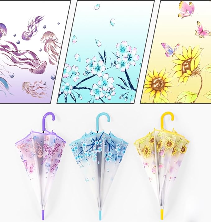 Chesoon Flower Blossom Umbrella Clear Bubble Surface for Women Girls Lightweight Rain Umbrella with 8 Fiberglass Ribs