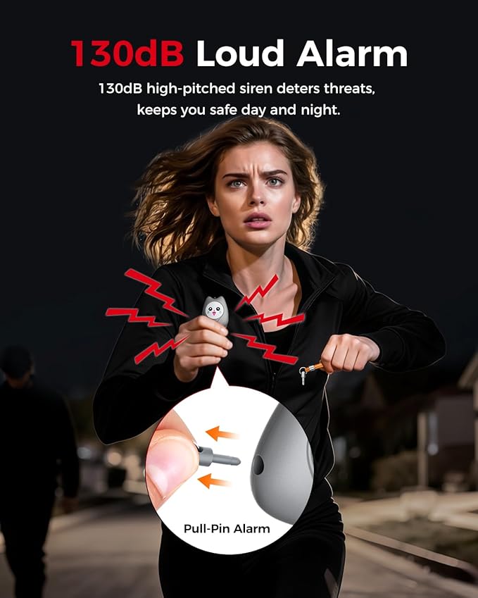 ESSAGER Personal Safety Alarm for Women, 130dB Loud Siren, Replaceable Battery, Built-in LED Light, Portable Keychain & Carabiner. Self Defense Security Alarm for Kids, Seniors (Gray)