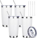 20 oz Tumbler with Lids and Straws, Stainless Steel Insulated Travel Coffee Mug, Double Wall Vacuum Insulated Tumblers, Powder Coated Coffee Tumbler for Cold & Hot Drinks (White, 4pack)