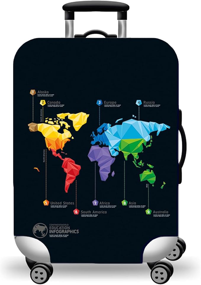 WUJIAONIAO Travel Luggage Cover Baggage Suitcase Cover Protector Skins 18-32 Inch (map, S (for 18-20 inch luggage))
