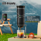 Portable Espresso Maker and Metal Stand Set, Self-Heating Travel Coffee Machine, Rechargeable Coffee Maker with Digital Display, 3-in-1 for Ground Coffee & Capsules, Camping RV Office