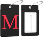 Gostwo 2 Pack Luggage Tags for Suitcases, 26 Initial Letter Travel Luggage Baggage Identification Labels ID Tag Fully Bendable Tags with Stainless Steel Loop (Black) (Letter M)