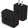 USB C Charger Block, 2 Pack 40W 4-Port iPhone Charger Fast Charging Multiport PD 3.0 & QC 4.0 Double Quick Charge, Compatible with iPhone 17/16/15/14/13/12/11，Pro Max，iPad, Samsung (2, Black)