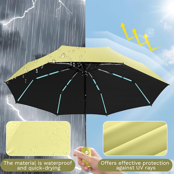 YINBAOGE Compact Travel Umbrella, Automatic Folding Windproof 8 Ribs, Lightweight Small Portable Parasol for Rain & Sun with UV Protection, Fits Car, Backpack, Purse, Men & Women
