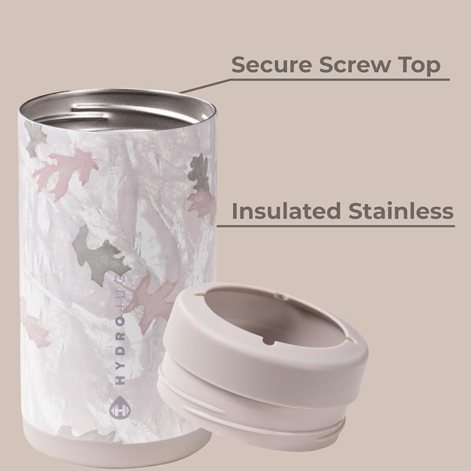 HydroJug Standard Can Cooler - 2-in-1 Insulated Can Cooler Cup - Stainless Steel Can Holder with Non-Slip Rubber Base - Screw-Top Lid - Dishwasher Safe - 16oz, Camo