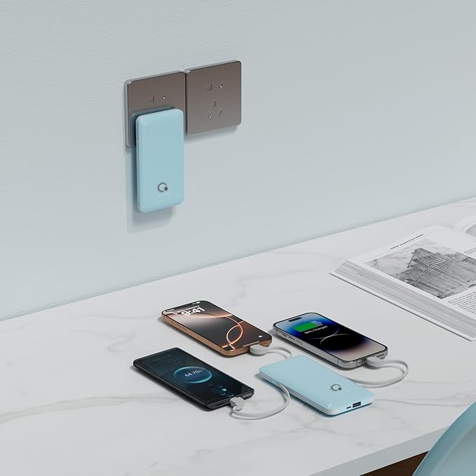 Q Portable Charger with Built-in Cables and AC Wall Plug, USB C External Battery Pack, 10000mAh Travel Essentials Power Bank Compatible with iPhone 16/15/14/13, Samsung Galaxy, Pixel,Tablet and More