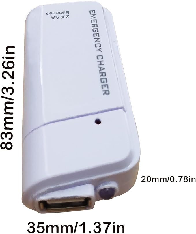 Battery Operated Phone Charger Emergency|USB Battery Powered Small Power Bank Portable 2 AA Batteries Powered Outlet. (White)