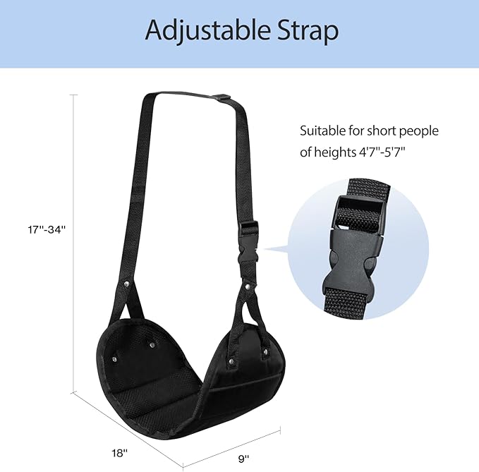 Airplane Travel Foot Hammock, Adjustable Footrest for Long Flight Trip, Travel Essentials to Relax Feet, Black