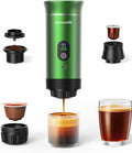 Portable Espresso Coffee Maker Rechargeable Self Heating Machine For Travel Car 3 in 1 Ground Coffee and NS Capsules 20 Bar Pressure Smart LED Display Camping Office Home Car RV Travel USB C (GREEN)
