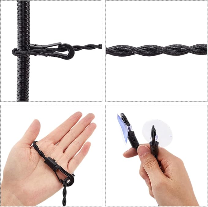 GORGECRAFT 2Pcs Travel Clothesline Black Nylon Stretch Rope Portable Retractable Laundry Windproof Clothing Drying Line with Hooks Suction Cup Holders for Camping Indoor Outdoor Accessories