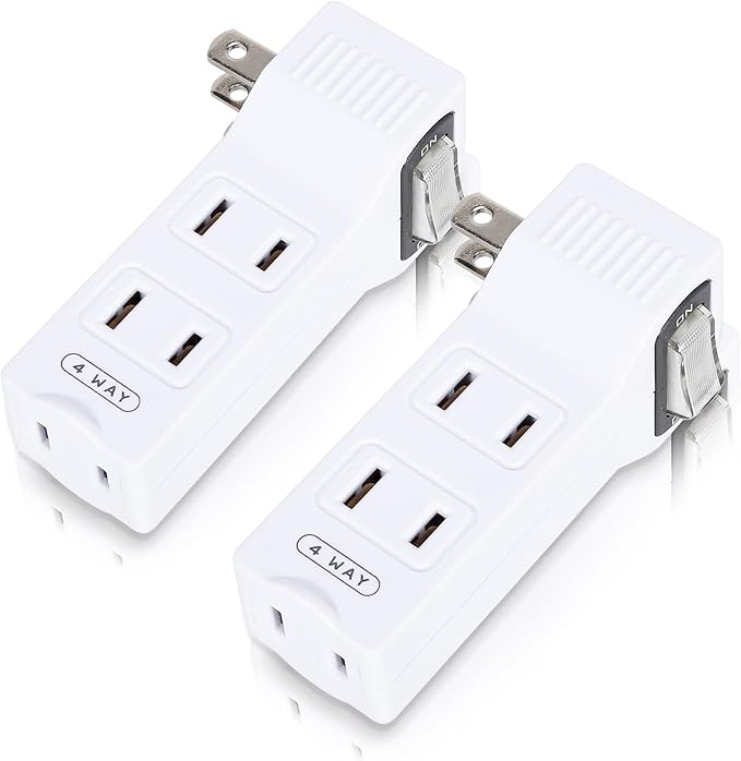 SYCON 4 Outlet Wall Adapter with A Power Switch and Night Light, 2-Prong Extender Adapter Plug with 4 Electrical Outlets for Travel Home Hotel Office-White, 2 Pack