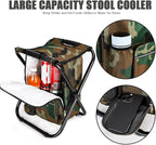 YESIACE Portable Hiking Camouflage Camping Stool, Folding Camping Chair Stool Backpack with Cooler Insulated Picnic Bag