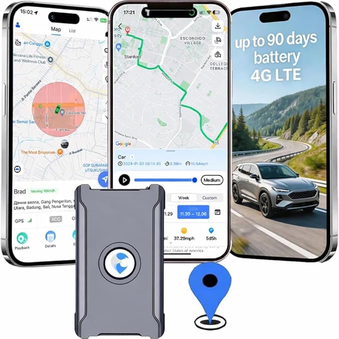 GPS Tracker for Vehicles Cars with Long Battery Life up to 90 Days, Strong Magnet, Unlimited Range, Geo-Fence, 4G Real Time Car Tracker Device Hidden Vehicle Tracking, Subscription Needed