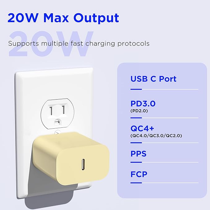 iPhone 17 16 15 Charger Fast Charging,2Pack 20W Apple iPad USB C Wall Chrager Block with 6FT USB C to C Cable for iPhone 17/Pro/Pro Max/17 Air/ 16/16 Pro/16 Pro Max/15/Plus/Pro/Pro Max (Yellow)