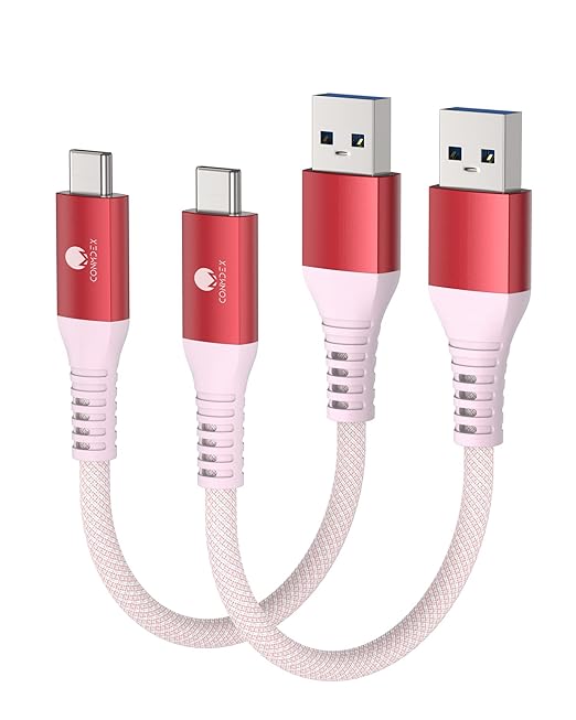 CONMDEX Type C Cable [2ft, 2-Pack] 10Gbps USB 3.1 Gen 2 USB A to USB C Data Transfer Cord, Short 3A Fast Charging Android Auto CarPlay USB C Cable for iPhone 17 16 Pro Max Samsung Galaxy S25, Red